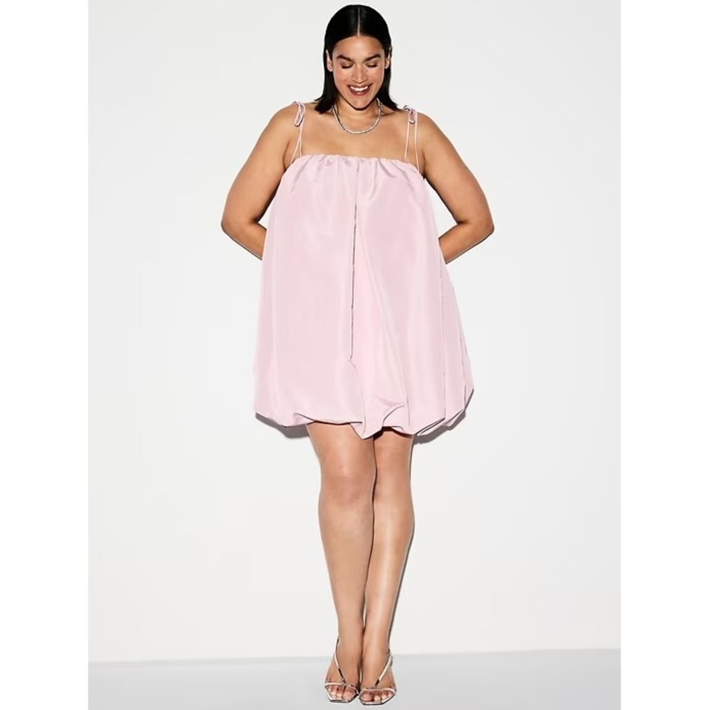 NEW Women's Taffeta Bubble Hem Mini Satin Feminine Party Dress in Pale Pink‎ XXL